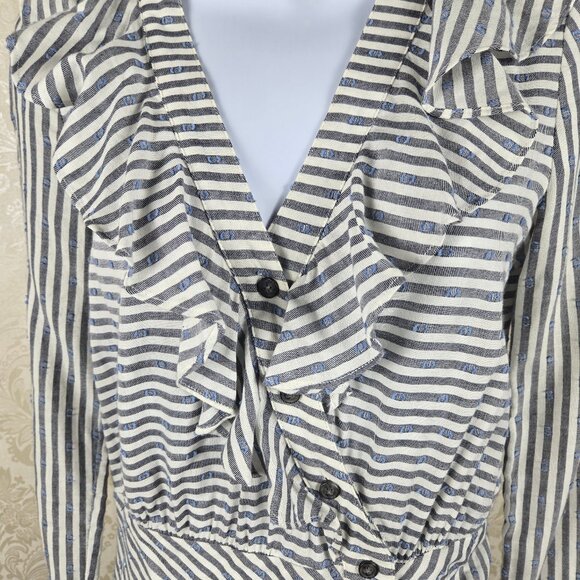 Veronica Beard Size 0 Kai Swiss Dot Striped Dress Long Sleeve Ruched Ruffle - Picture 6 of 16